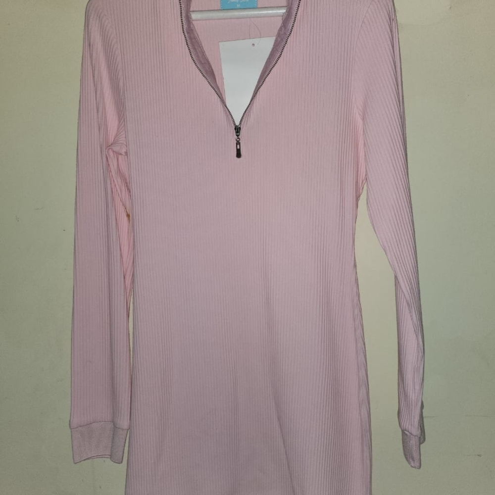 Pink Ribbed Long Sleeve Top